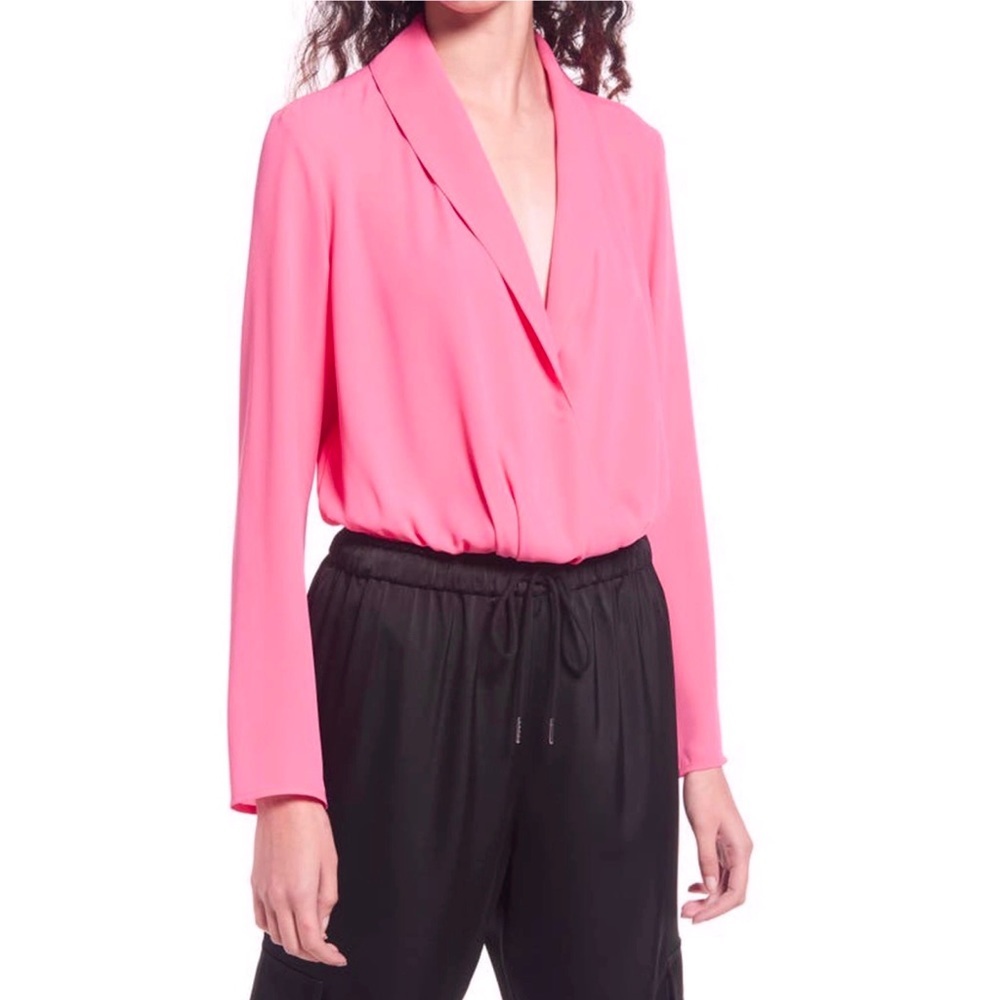 NEW Nordstrom Wrap Bodysuit Pink Camelia‎ Size XXS Long Sleeves 2021 Blouse Top